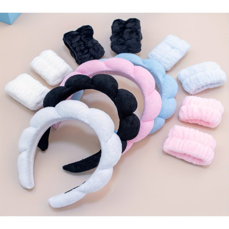 Spa Headband  Set Sponge Makeup  Bubble Hairband 3pcs