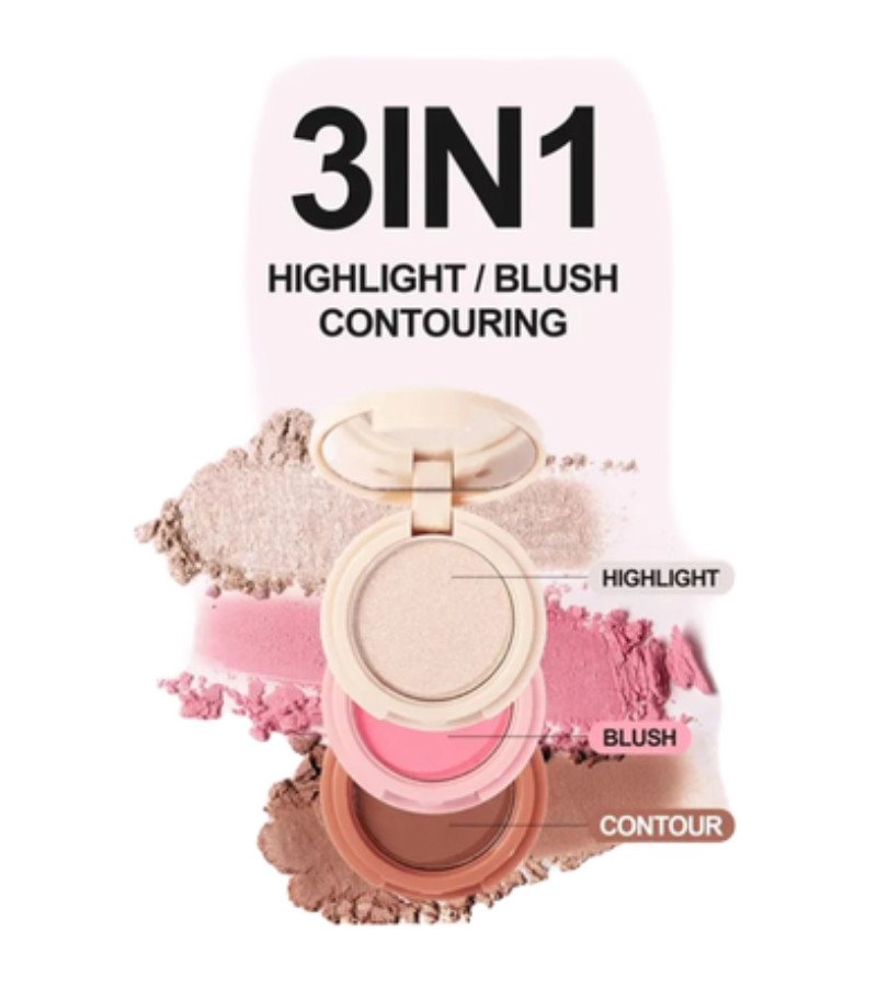 HANDAIYAN 3 In 1 Matte Highlighter Contouring Blush Palette Pearly Shiny Eyeshadow